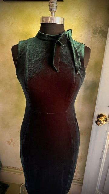 Calvin Klein Emerald Green Velvet Bow Neck Sheath Dress