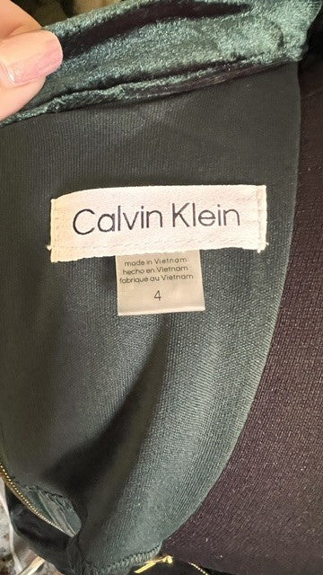Calvin Klein Emerald Green Velvet Bow Neck Sheath Dress