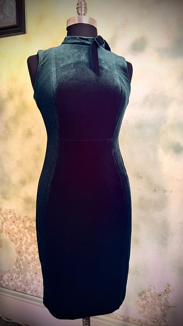 Calvin Klein Emerald Green Velvet Bow Neck Sheath Dress