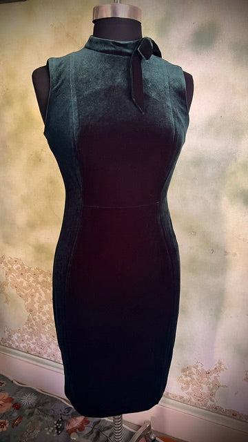 Calvin Klein Emerald Green Velvet Bow Neck Sheath Dress