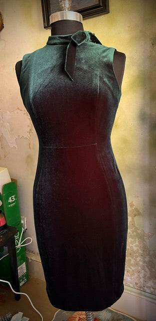 Calvin Klein Emerald Green Velvet Bow Neck Sheath Dress