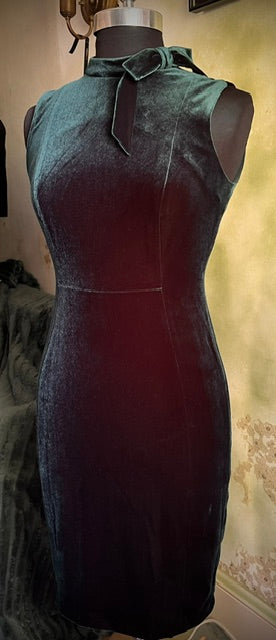 Calvin Klein Emerald Green Velvet Bow Neck Sheath Dress