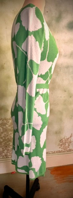 Diane von Furstenberg DVF Green White Floral Wrap Dress XXS