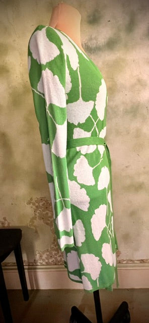 Diane von Furstenberg DVF Green White Floral Wrap Dress XXS
