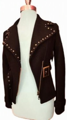 GUESS Jeans Black Wool-Blend Studded Moto Jacket