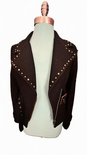 GUESS Jeans Black Wool-Blend Studded Moto Jacket