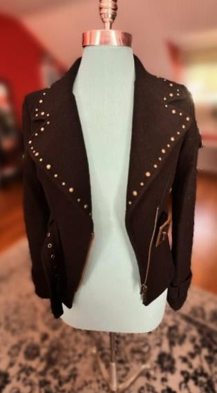 GUESS Jeans Black Wool-Blend Studded Moto Jacket