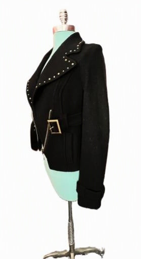 GUESS Jeans Black Wool-Blend Studded Moto Jacket