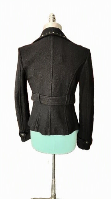 GUESS Jeans Black Wool-Blend Studded Moto Jacket