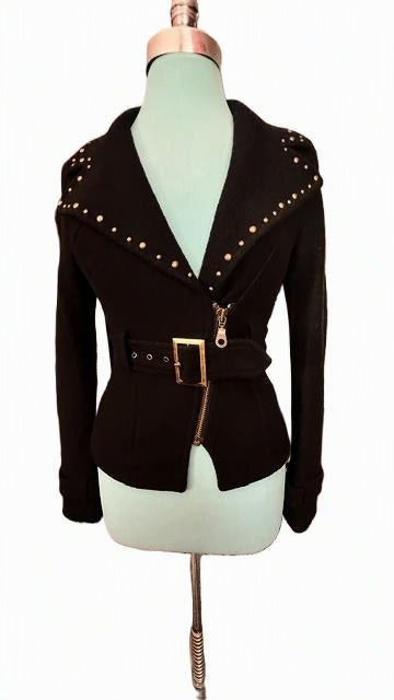 GUESS Jeans Black Wool-Blend Studded Moto Jacket
