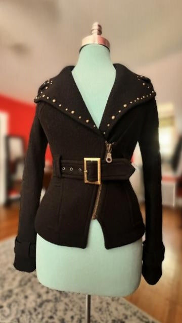 GUESS Jeans Black Wool-Blend Studded Moto Jacket
