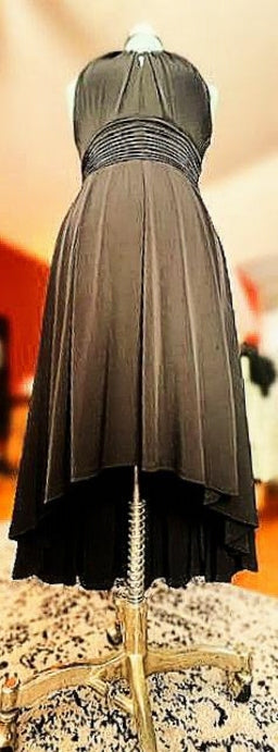 Black Sangria Sleeveless High-Low Dress with Ruched Waist