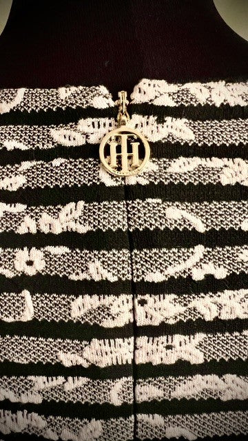 Tommy Hilfiger Black & White Lace Stripe Fit & Flare Dress Size 6
