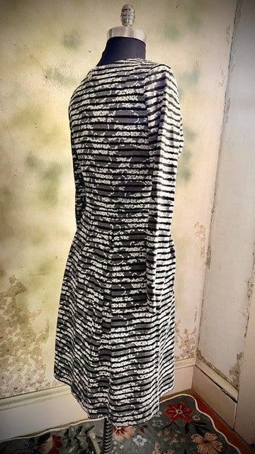 Tommy Hilfiger Black & White Lace Stripe Fit & Flare Dress Size 6