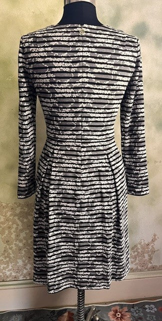 Tommy Hilfiger Black & White Lace Stripe Fit & Flare Dress Size 6