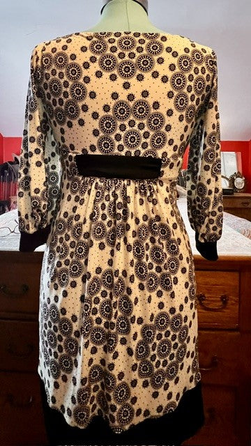 London Times Petites Black Cream Print Dress Size 6P