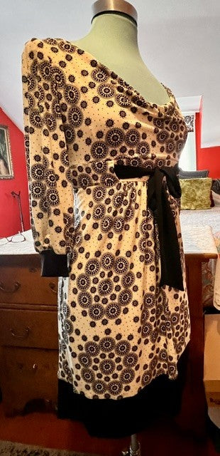 London Times Petites Black Cream Print Dress Size 6P