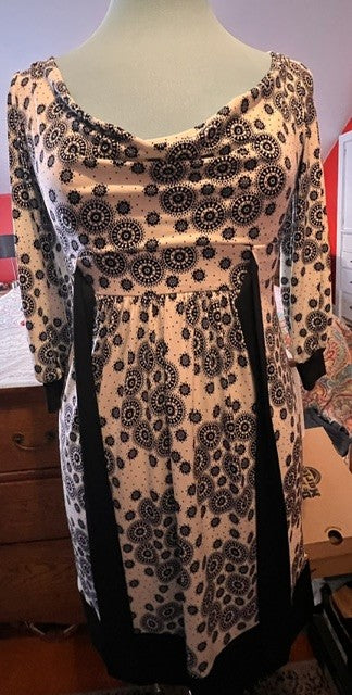 London Times Petites Black Cream Print Dress Size 6P