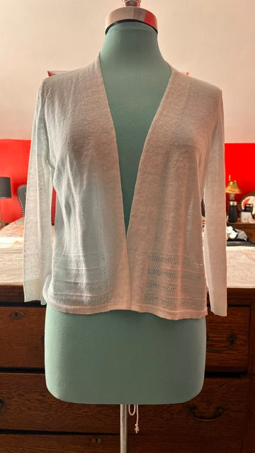 Nanette Lepore 100% Linen Open Front Cardigan Size Small White Lightweight