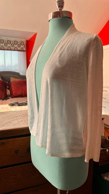 Nanette Lepore 100% Linen Open Front Cardigan Size Small White Lightweight