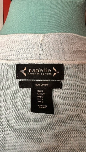 Nanette Lepore 100% Linen Open Front Cardigan Size Small White Lightweight