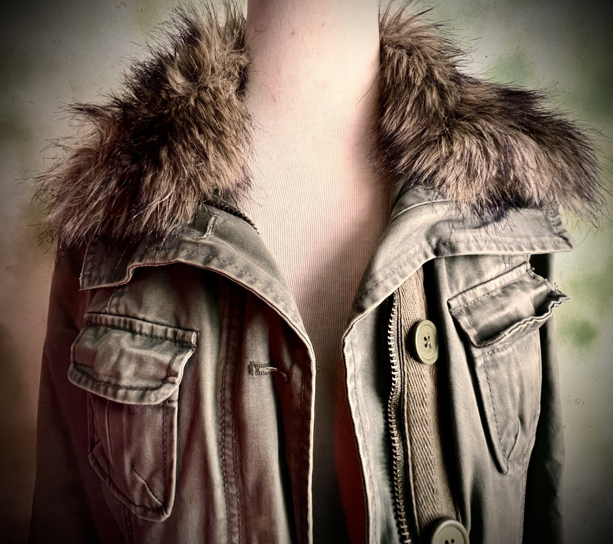 American Eagle XS Utility Jacket Detachable Faux Fur Collar Military Coat