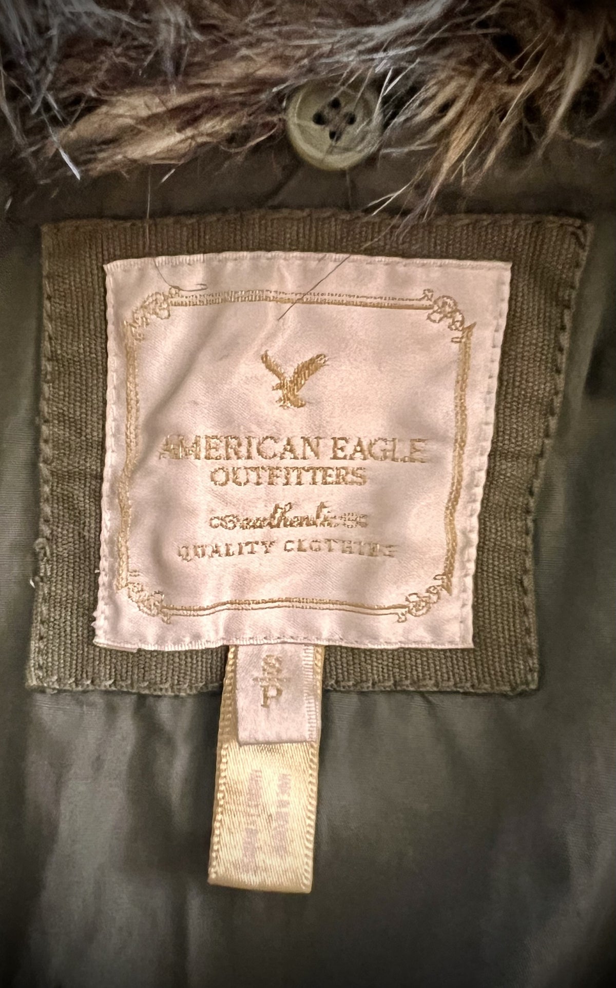American Eagle XS Utility Jacket Detachable Faux Fur Collar Military Coat