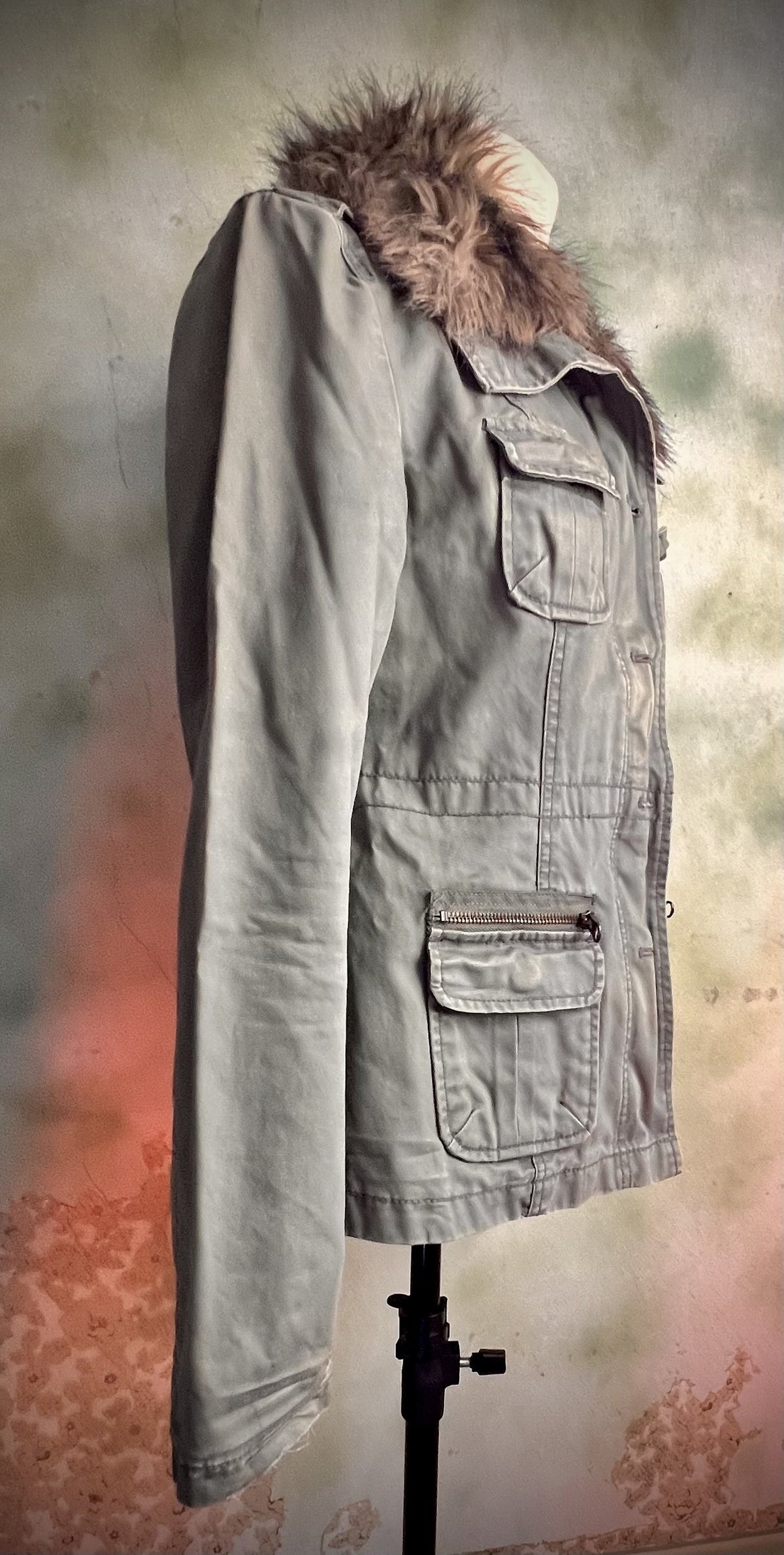 American Eagle XS Utility Jacket Detachable Faux Fur Collar Military Coat