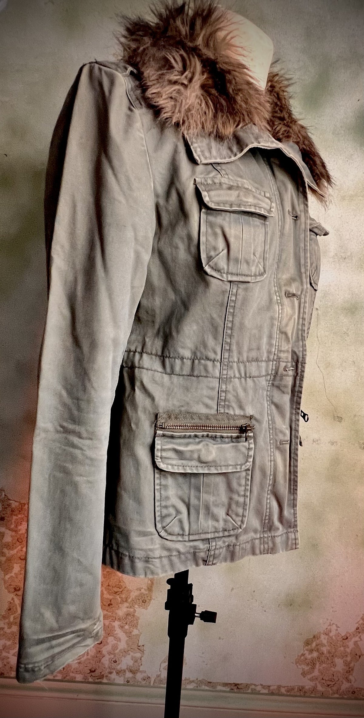 American Eagle XS Utility Jacket Detachable Faux Fur Collar Military Coat