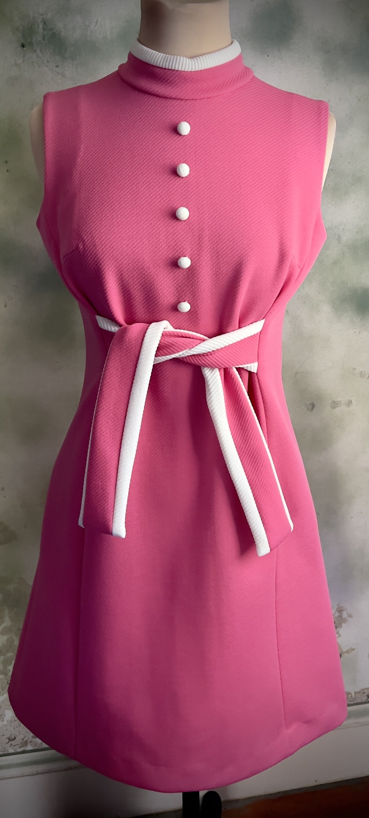 Vintage Pink & White Mod Mini Dress | Belted
