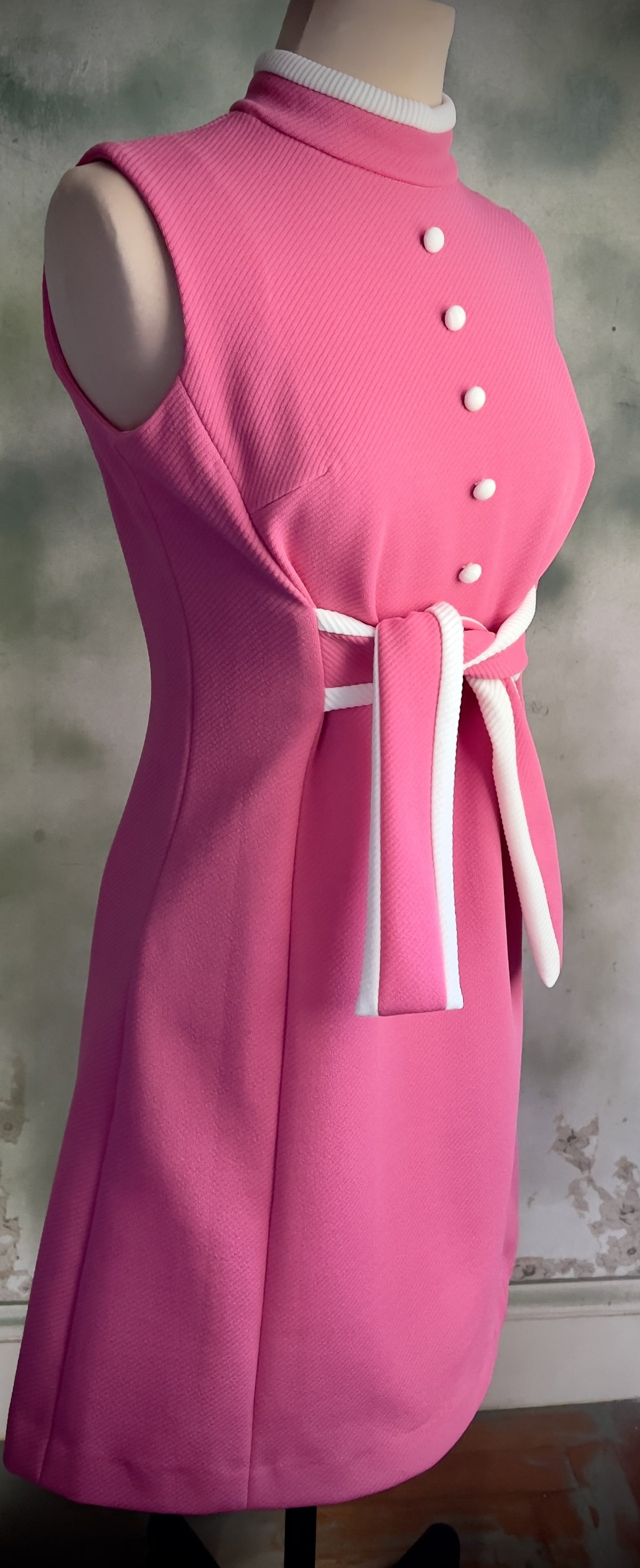 Vintage Pink & White Mod Mini Dress | Belted