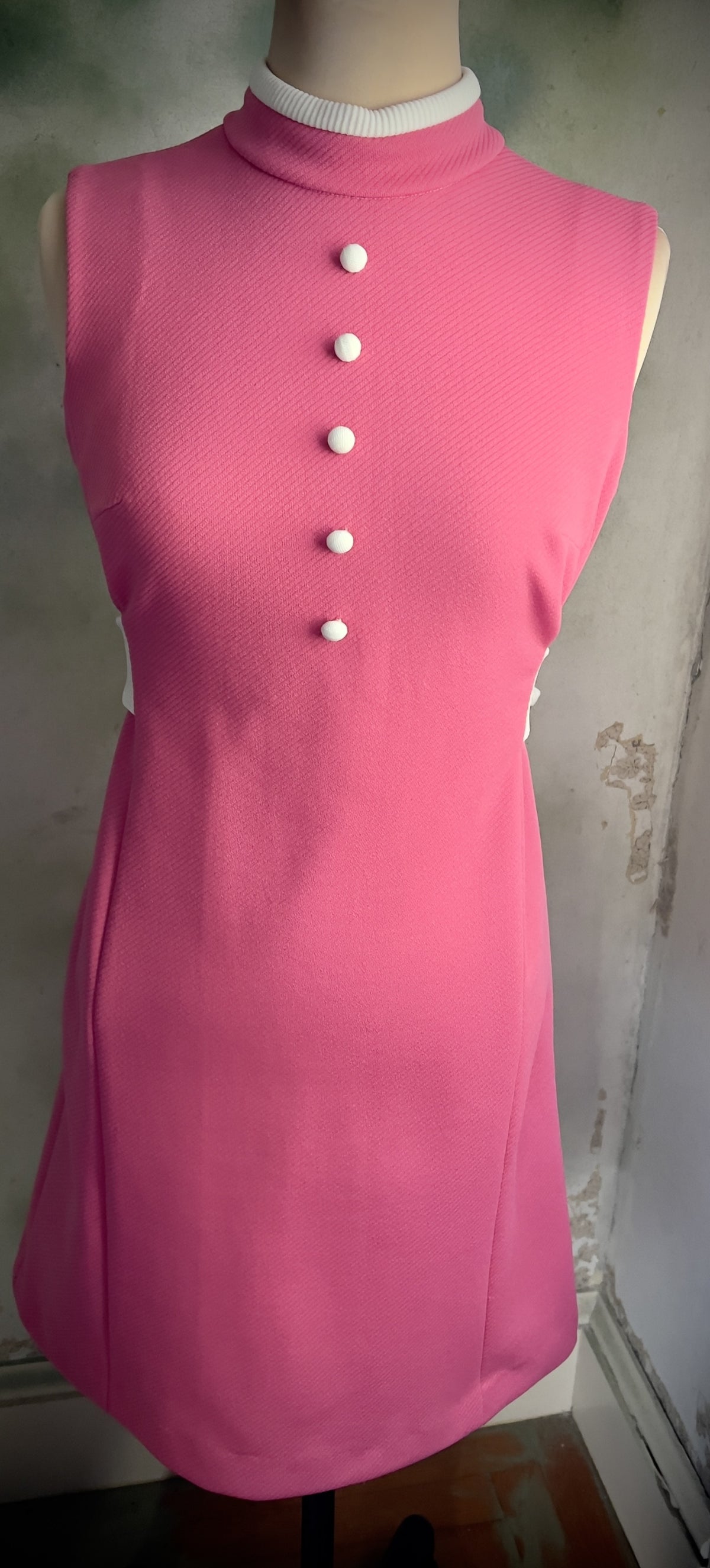 Vintage Pink & White Mod Mini Dress | Belted