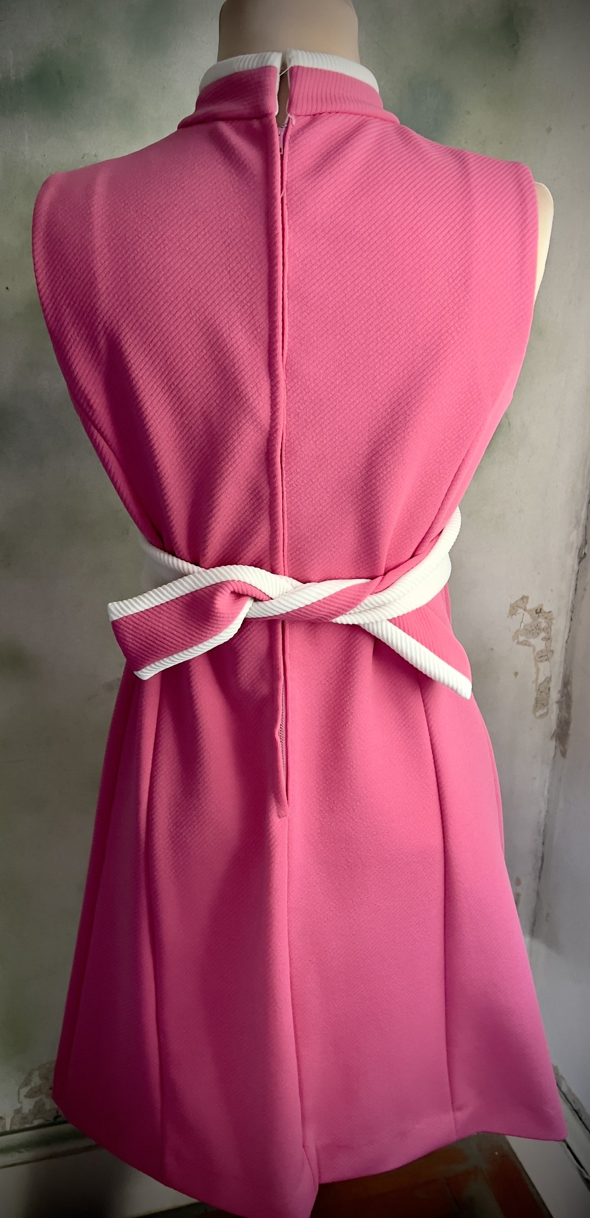 Vintage Pink & White Mod Mini Dress | Belted