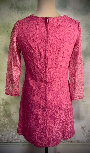 Vintage 60s 70s Hot Pink Lace Mini Cocktail Dress