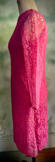 Vintage 60s 70s Hot Pink Lace Mini Cocktail Dress
