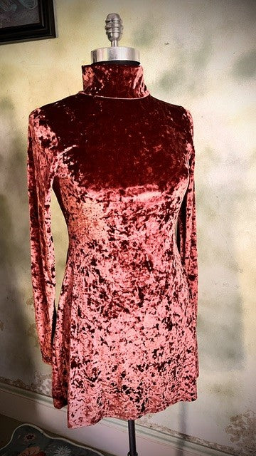 Kimchi Blue Pink Crushed Velvet Mock Neck Mini Dress Size Medium