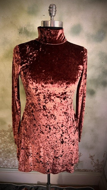 Kimchi Blue Pink Crushed Velvet Mock Neck Mini Dress Size Medium