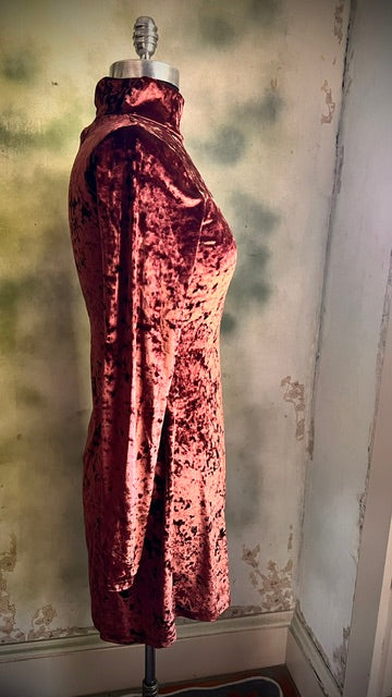 Kimchi Blue Pink Crushed Velvet Mock Neck Mini Dress Size Medium