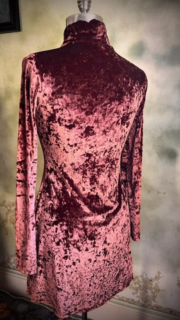 Kimchi Blue Pink Crushed Velvet Mock Neck Mini Dress Size Medium