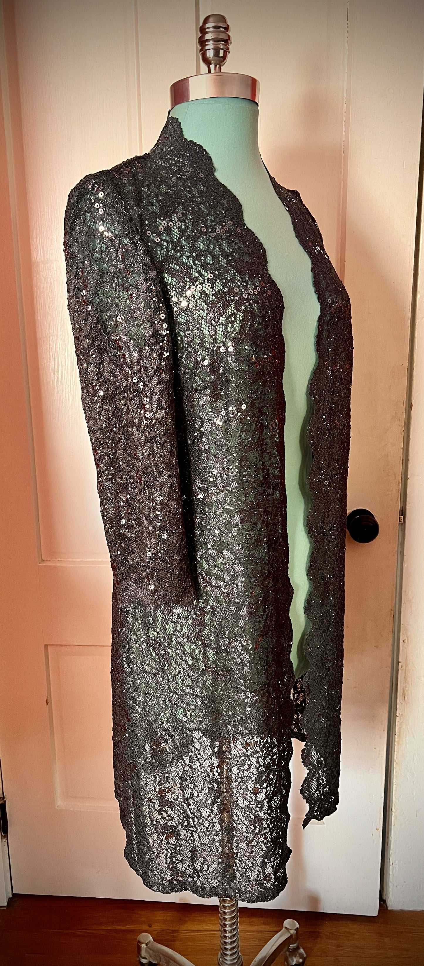 ✨ R&M Richards Silver Lace & Sequin Jacket — Size 6