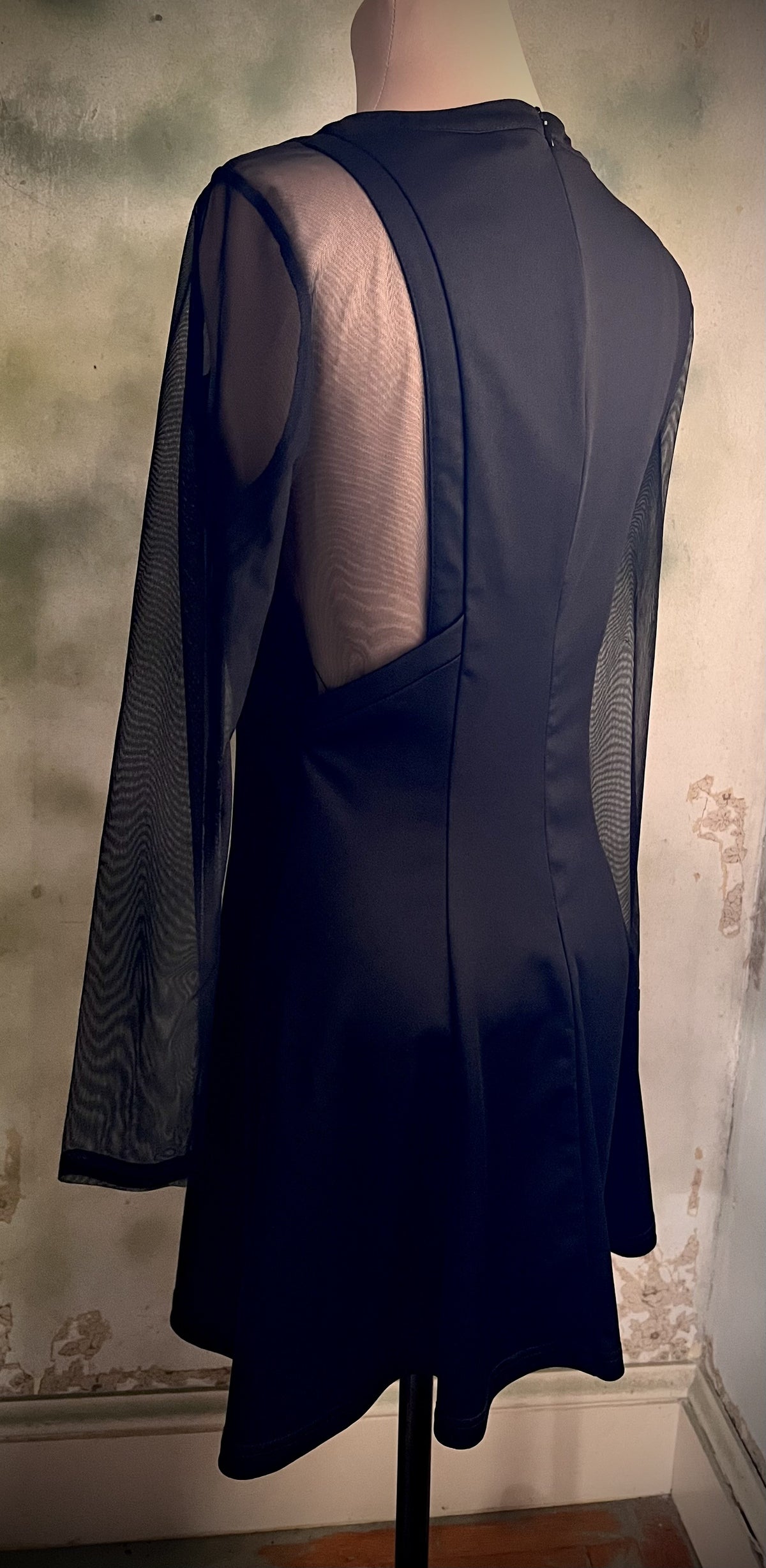 Black Sheer Mesh Sleeve Fit & Flare Dress Size Medium