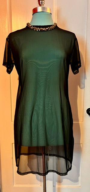 SHEIN Sheer Black Mesh Tunic Dress Top w/ Statement Necklace Size M