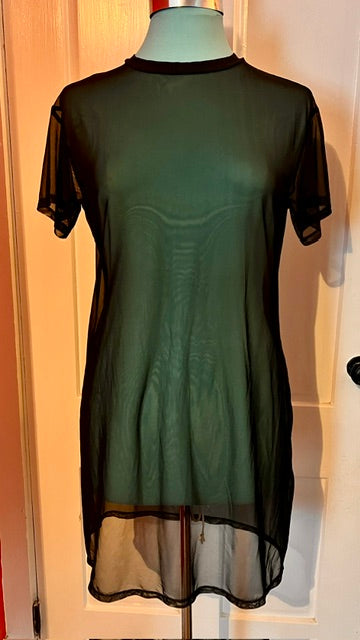 SHEIN Sheer Black Mesh Tunic Dress Top w/ Statement Necklace Size M