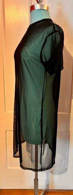 SHEIN Sheer Black Mesh Tunic Dress Top w/ Statement Necklace Size M