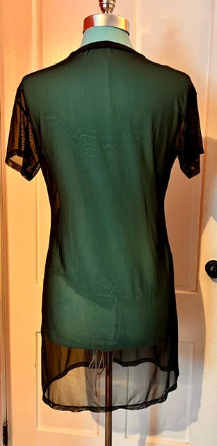 SHEIN Sheer Black Mesh Tunic Dress Top w/ Statement Necklace Size M