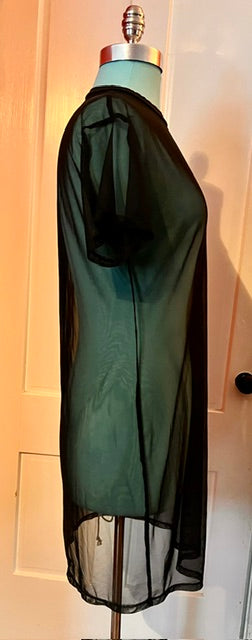 SHEIN Sheer Black Mesh Tunic Dress Top w/ Statement Necklace Size M