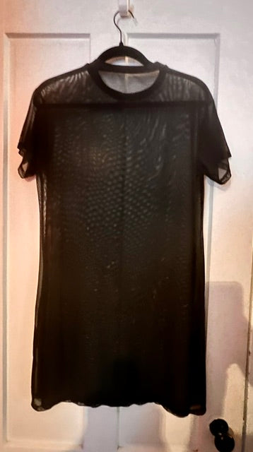 SHEIN Sheer Black Mesh Tunic Dress Top w/ Statement Necklace Size M