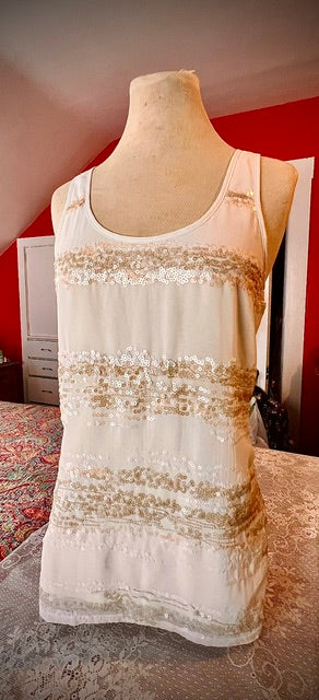 Express Cream Sequin Shimmer Tank Top Size Small