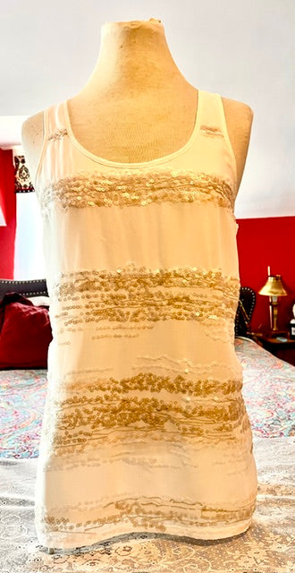 Express Cream Sequin Shimmer Tank Top Size Small