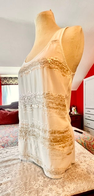 Express Cream Sequin Shimmer Tank Top Size Small